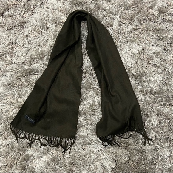 Cashmaire 100% acrylic olive green fringed edge unisex scarf. Used. - Picture 1 of 5